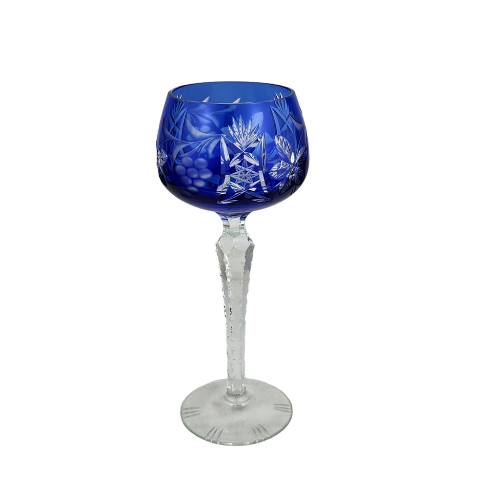 Imperial Crystal Cobalt Blue Hock Wine Traube Cut Glass
